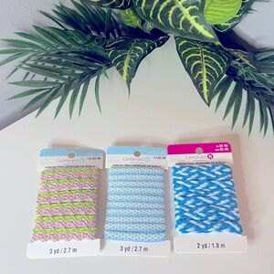 Vibrant Decorative Trim Set for Crafting, Easter Ribbon trim 3 packs, Blue, Pink